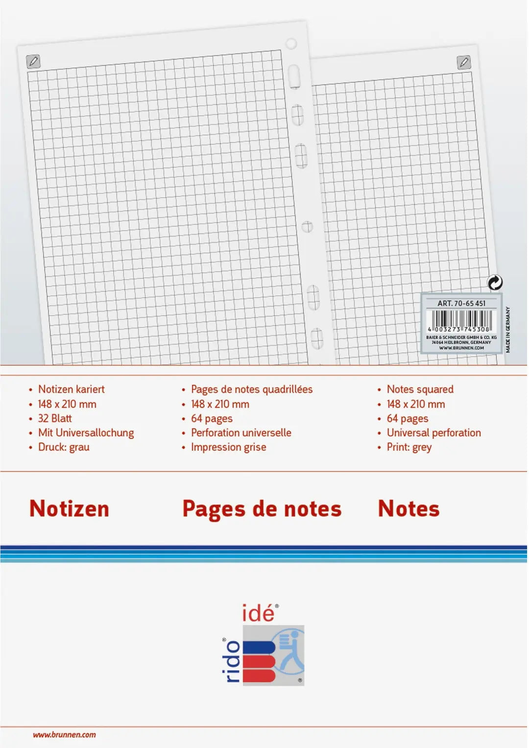 RIDOIDE Timing 3 Notizen kariert 7067451.25 32 Blatt 7.6x12.7cm