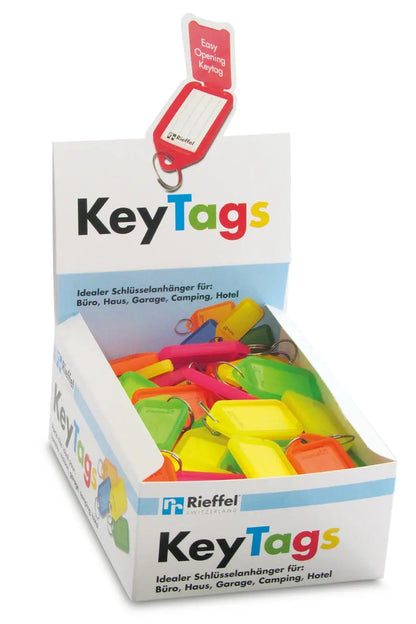 RIEFFEL SWITZERLAND Schlüsseletiketten 38x22mm KT 1000 NEON STV neon ass., Display 100 Stück