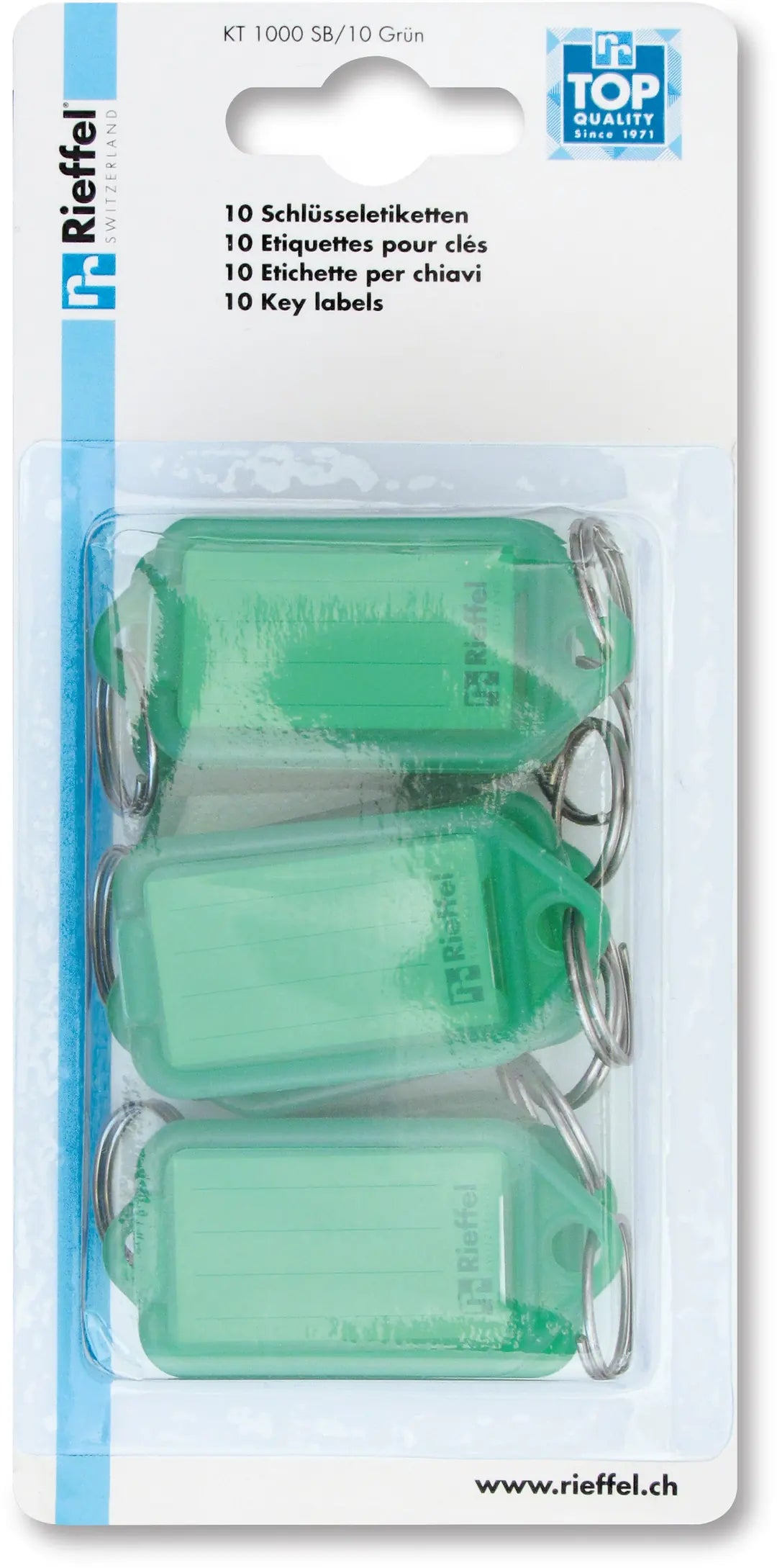 RIEFFEL SWITZERLAND Schlüsseletiketten 38x22mm KT 1000 SB/10 GRÜN vert 10 Stück