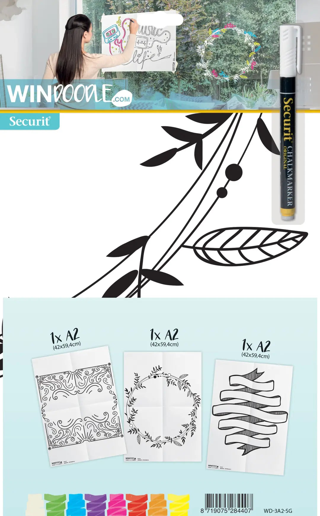 SECURIT Fensterschablone WINDOODLE WD-3A2-SG A2 Signs 3 Stück