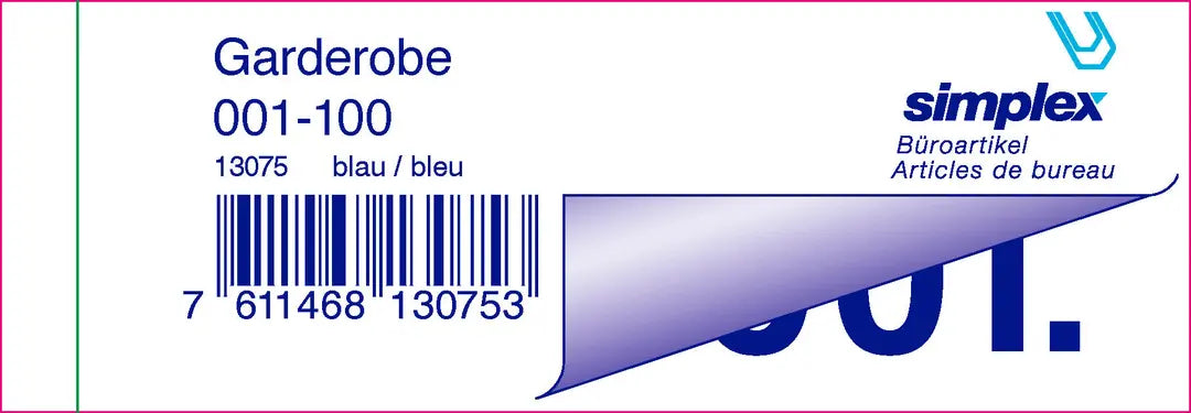 SIMPLEX Garderobenblock Nr. 1-100 13075 blau 100 Blatt