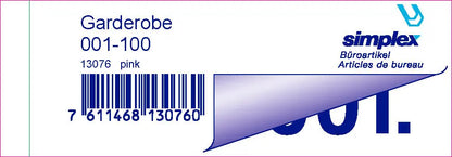 SIMPLEX Garderobenblock 1-100 13076 pink 100 Blatt