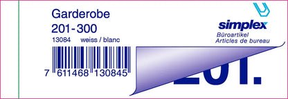SIMPLEX Garderobenblock Nr. 201-300 13084 weiss 100 Blatt