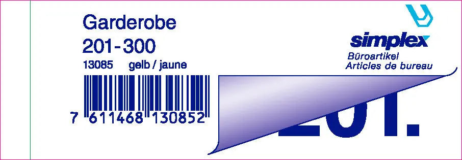 SIMPLEX Garderobenblock 201-300 13085 gelb 100 Blatt