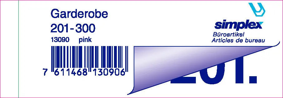 SIMPLEX Garderobenblock 201-300 13090 pink 100 Blatt
