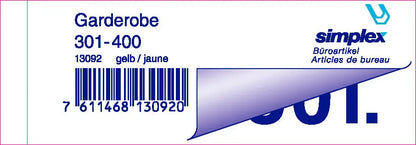 SIMPLEX Garderobenblock 301-400 13092 gelb 100 Blatt