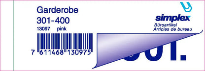 SIMPLEX Garderobenblock 301-400 13097 pink 100 Blatt
