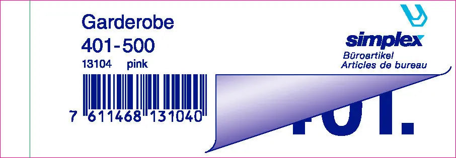 SIMPLEX Garderobenblock 401-500 13104 pink 100 Blatt