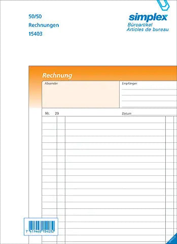 SIMPLEX Rechnungen D A5 15394D orange/weiss 50x2 Blatt