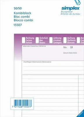 SIMPLEX Kombiblock D/F/I A5 15507 Durchschreibepapier 50x2 Blatt