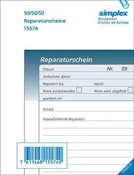 SIMPLEX Reparaturscheine D A6 15574 grau/blau 50x3 Blatt