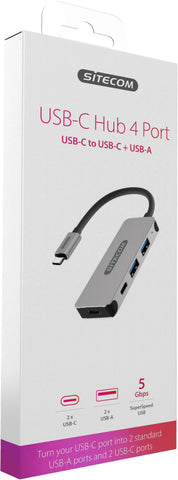 SITECOM USB-C Hub 4 Port CN-384 2x USB 3.1-A + 2x USB-C 5Gbps