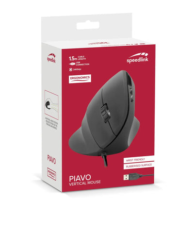 SPEEDLINK PIAVO Ergonomic Mouse USB SL-610019-RRBK vertical, rubber-black