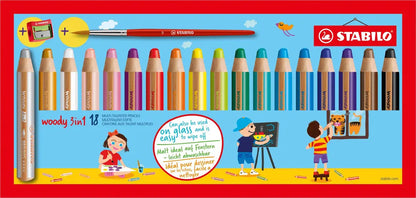 STABILO Multitalent-Stift woody 880/18-3 18er Etui mit Pinsel 3-in-1