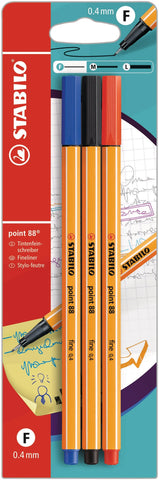 STABILO Fineliner Point 88 B-10213-10 schwarz/blau/rot, 3 Stück