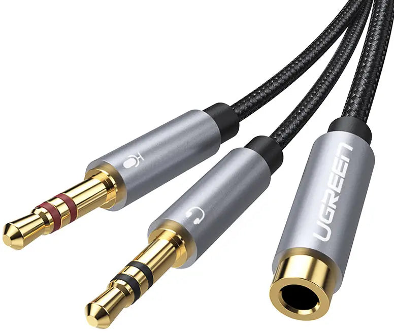UGREEN Audio Cable 3.5mm Fem./2 Male 20899 aluminum Case, Black, (BB)