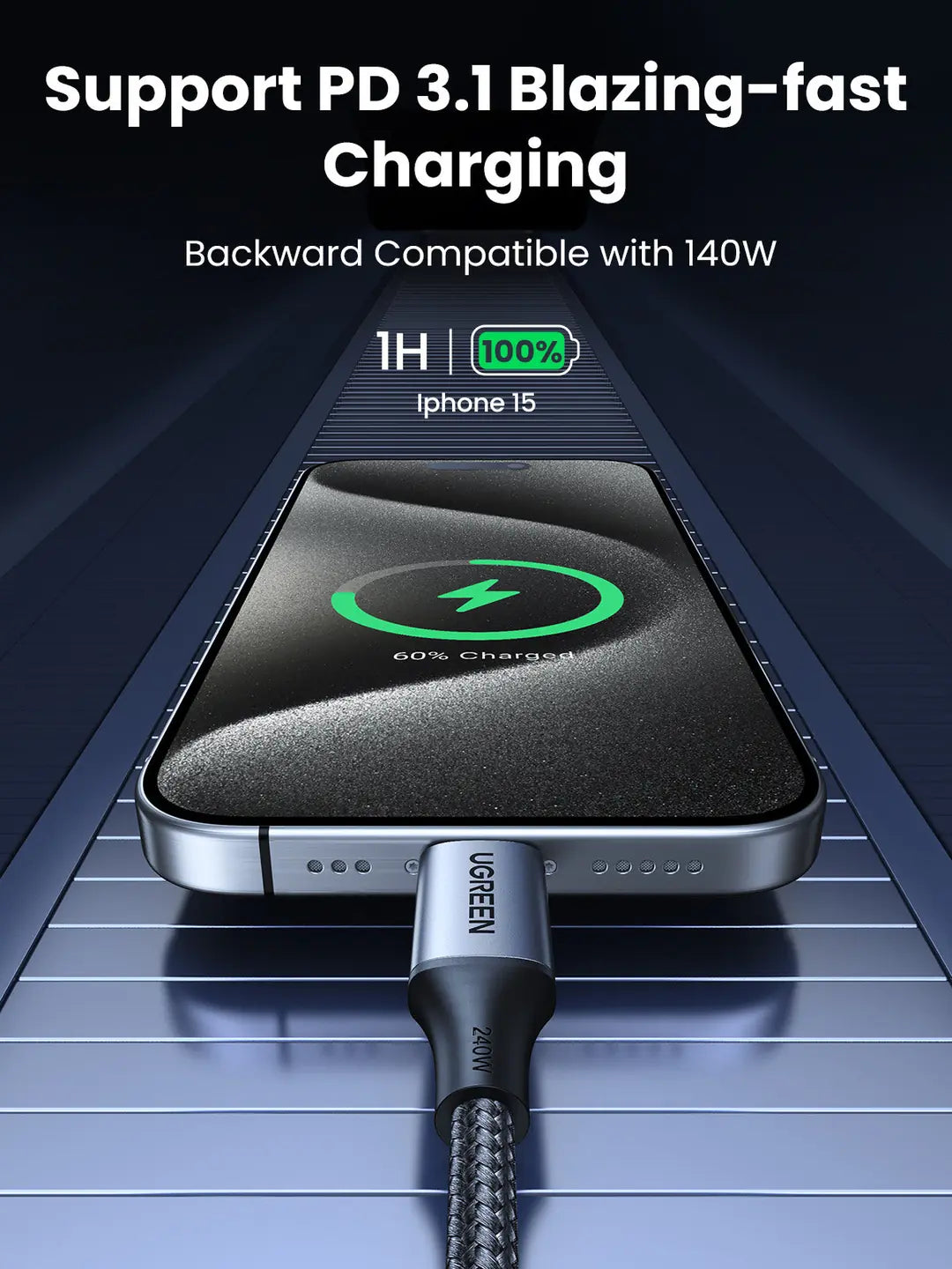 UGREEN Cable USB-C-to-USB-C, PD 3.1 90440 Charging&Data (240W), 2m