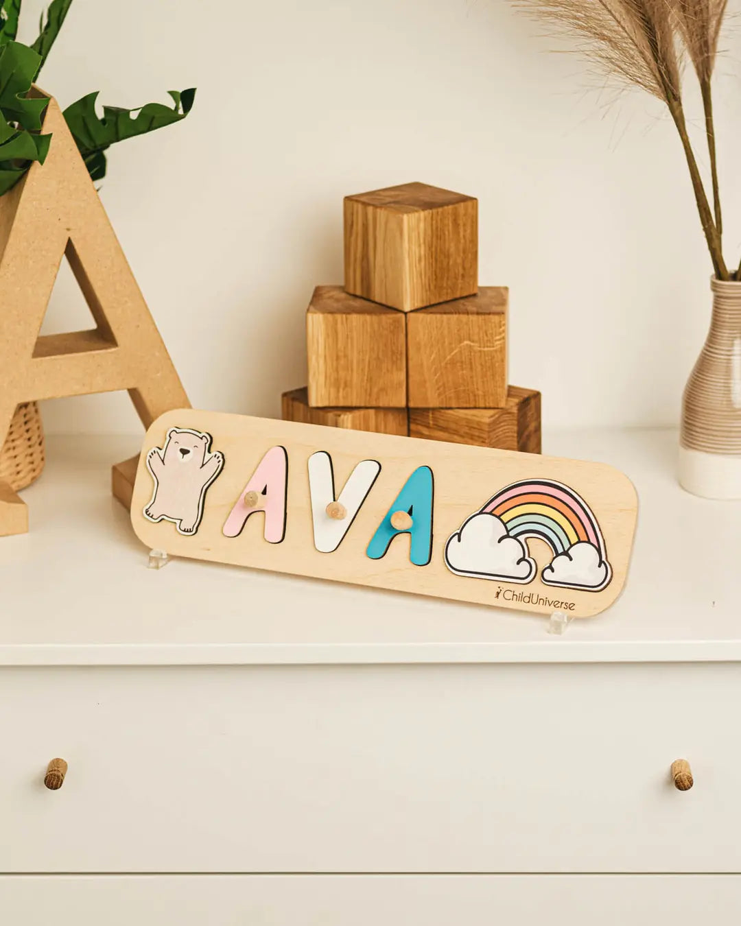 wooden puzzle with pegs 