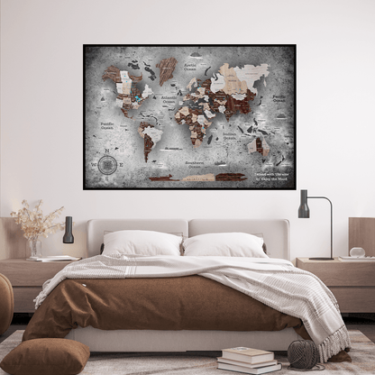 world map panel wooden