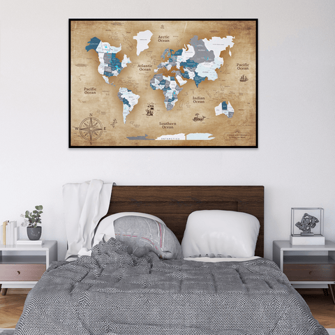 world map wooden panel