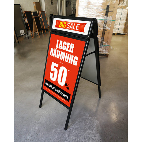 Kundenstopper Alu Classic mit Logoschild, DIN A1, Schwarz, Outdoor