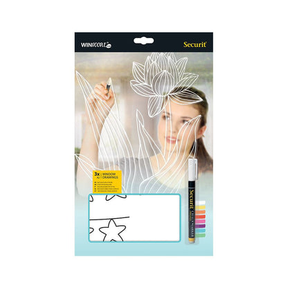 Securit® Fensterschablonen "Windoodle", Format: A2, Thema: Boy Birthday, inkl. 1 Securit® Kreidestift, 3er Set