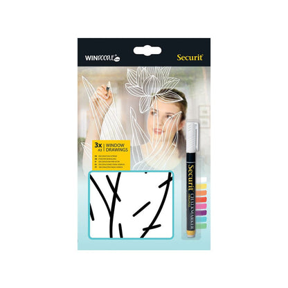 Securit® Fensterschablonen Pflanzen, 3er Set, Format: A3, inkl. 1 Securit® Kreidestift