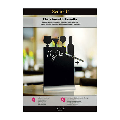 Securit®, Tischkreidetafel Aufsteller mit Aluminiumfuss, "Cocktail" Form-Silhouette, 21x35cm