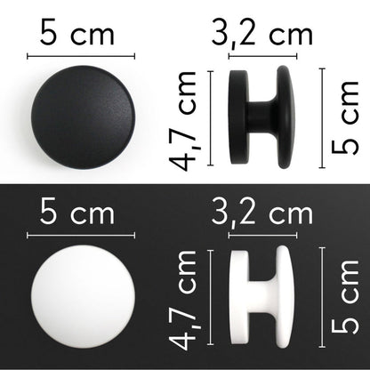 KalaMitica® Magnetische Garderobenhaken Neodym, Ø5.2cm, Weiss/Schwarz, 2 Stk.