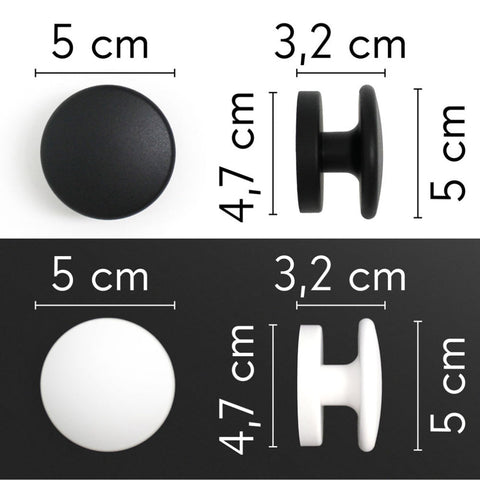 KalaMitica® Magnetische Garderobenhaken Neodym, Ø5.2cm, Weiss/Schwarz, 2 Stk.