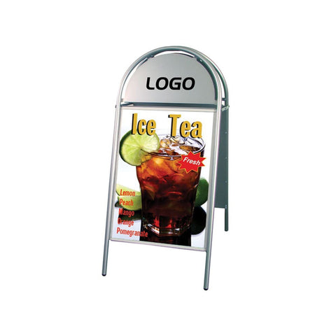 Kundenstopper Stahlrohr Classic mit Logoschild rund, Outdoor