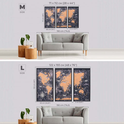 triptych world map