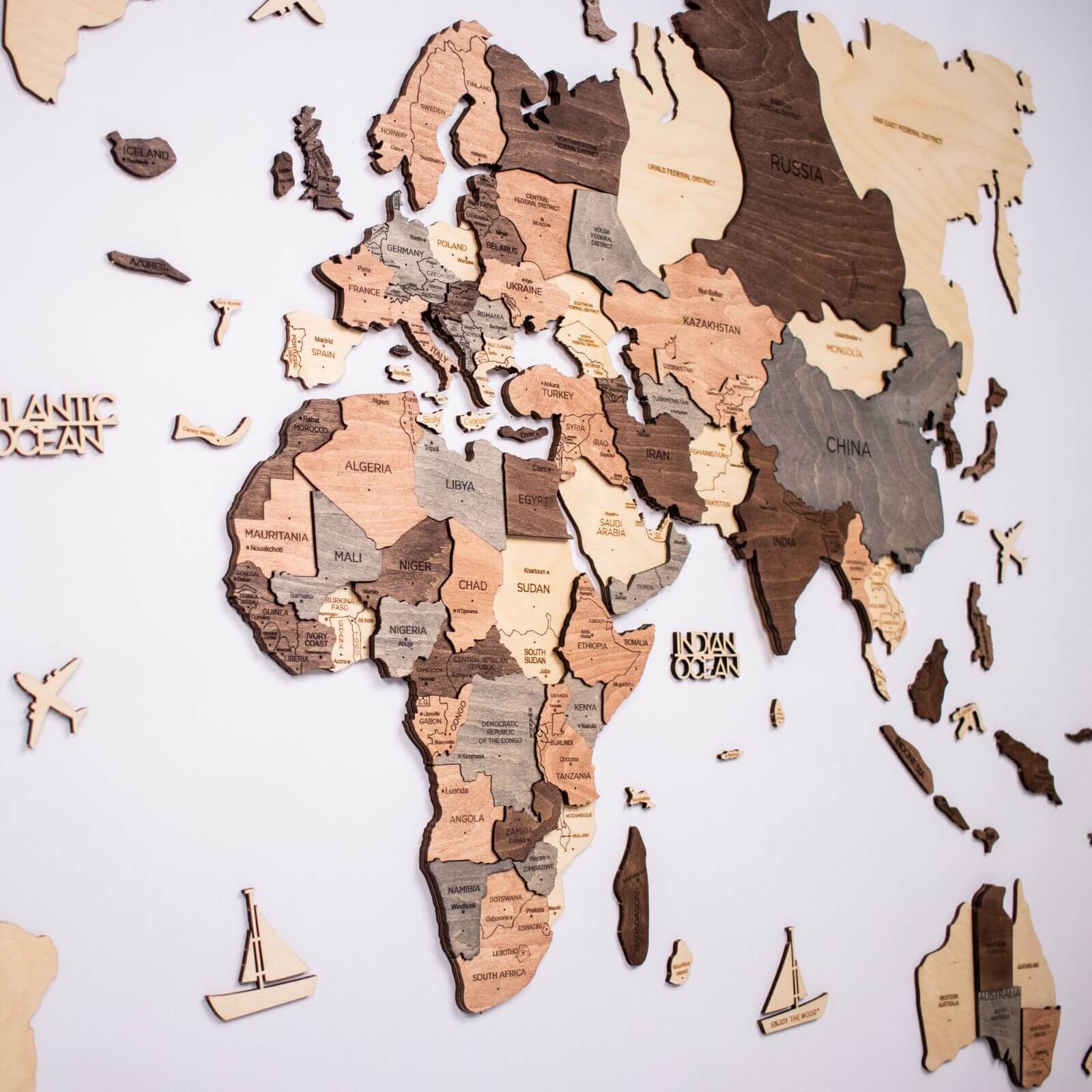 wooden world map smokey