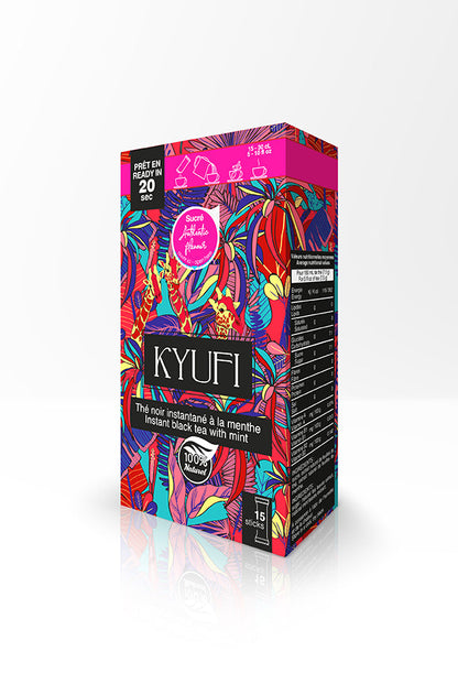 KYUFI – Autentisk Instant Mynte Sort Te | 15 Stænger • Let Sødet • Traditionel Berber Opskrift 🍃🖤
