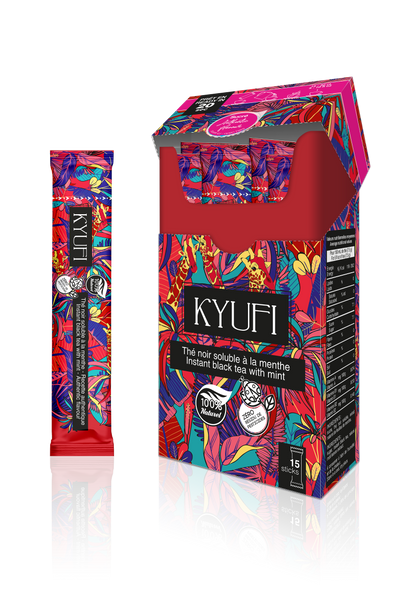 KYUFI – Autentisk Instant Mynte Sort Te | 15 Stænger • Let Sødet • Traditionel Berber Opskrift 🍃🖤