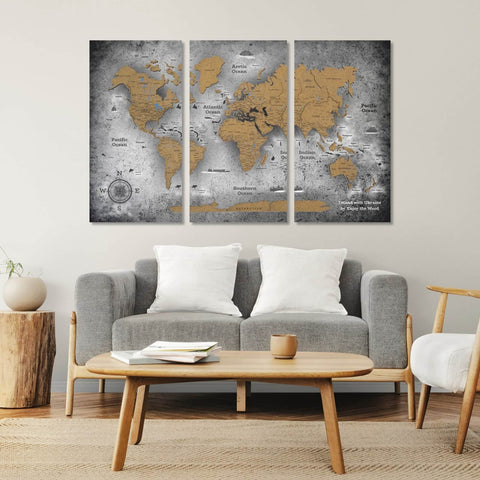 cork world map with memory tags