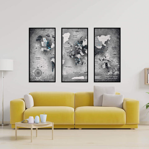 world map triptych