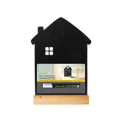 Securit® Tischkreidetafel „Haus“ Aufsteller 23×32 cm mit Holzfuss