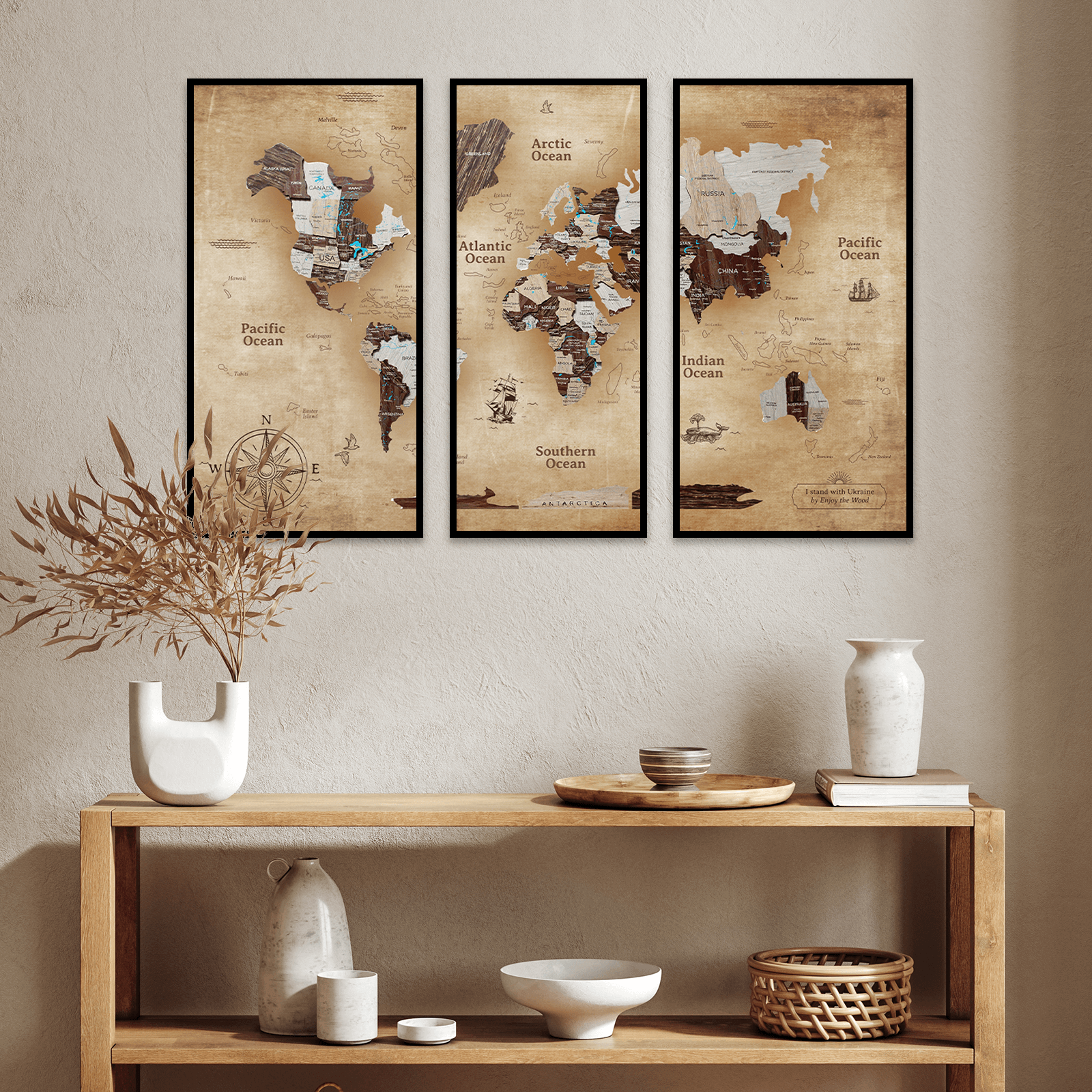 triptych world map