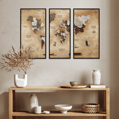 triptych world map