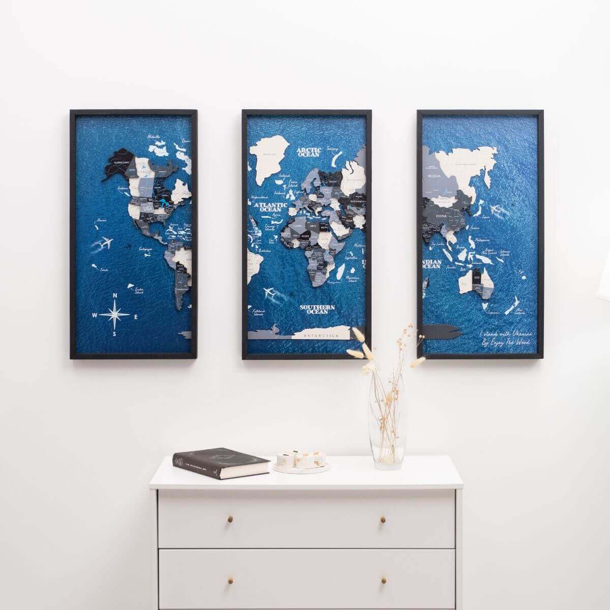 triptych world map