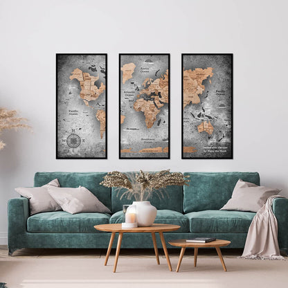  world map 3 panel