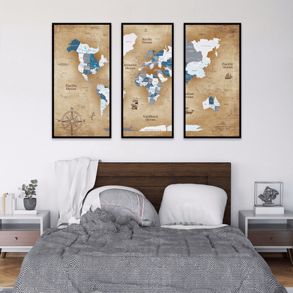 world map triptych