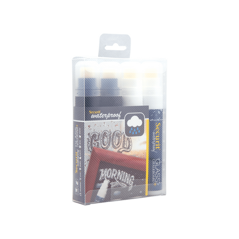 Securit® Kreidemarker Wasserfest, 7-15mm, 4er-Set, 2x Weiss + 2x Schwarz