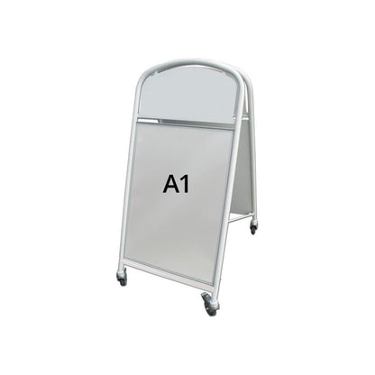 Kundenstopper Stahlrohr Deluxe, mit Topschild Ellipse, DIN A1, Outdoor