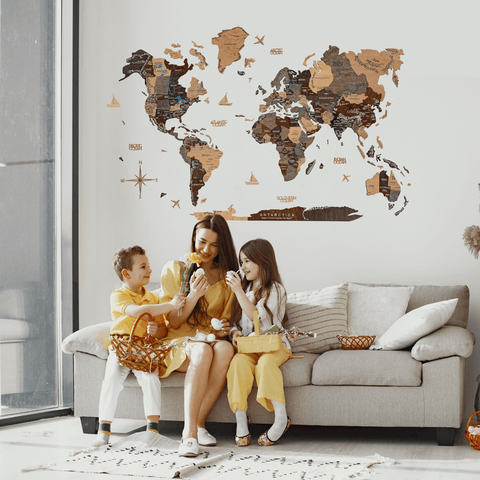 3d colored wooden world map