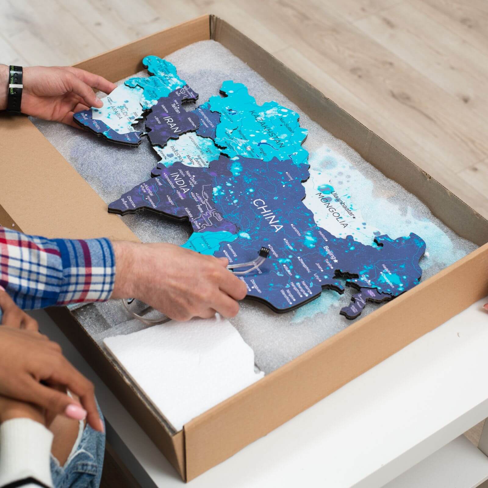 led wooden world map