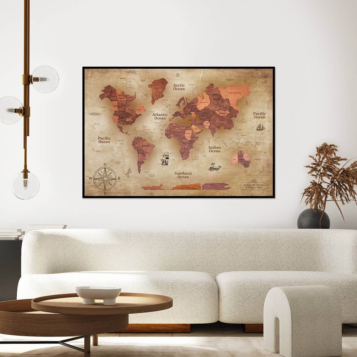 world map panel wooden