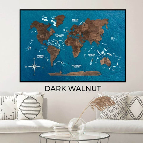 world map wooden panel