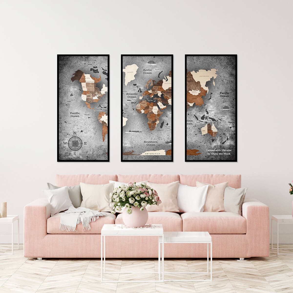 world map triptych